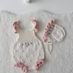 Baby Girl Cotton Romper and Bonnet Set – Roses Embroidery