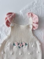 Baby Girl Cotton Romper and Bonnet Set – Roses Embroidery - Image 3