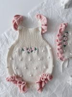Baby Girl Cotton Romper and Bonnet Set – Roses Embroidery - Image 7