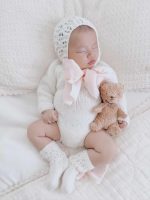 Baby Alpaca Knit Sitter Romper Set – Cream Photo Props - Image 9