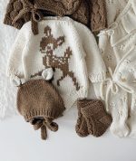 Merino Wool Deer Romper Set – Knit Baby Outfit, Bonnet & Socks