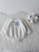 Angora romper and booties  - Set of 2 - Long sleeve romper - Baby girl props - Photo props - Baby boy - Baby photo - Embroidery - White