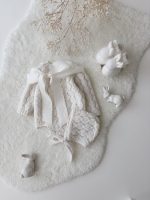 Hand-Knitted Merino Wool Baby Romper and Bonnet Set - Image 2