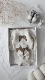 Merino Baby Angel Outfit – Knit Romper, Bonnet & Booties (Set of 4) - Image 8
