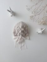 Hand-Knitted Baby Alpaca Bonnet - Light Brown Popcorn Knit, Photo Prop - Image 2