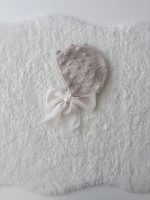 Hand-Knitted Baby Alpaca Bonnet - Light Brown Popcorn Knit, Photo Prop - Image 5
