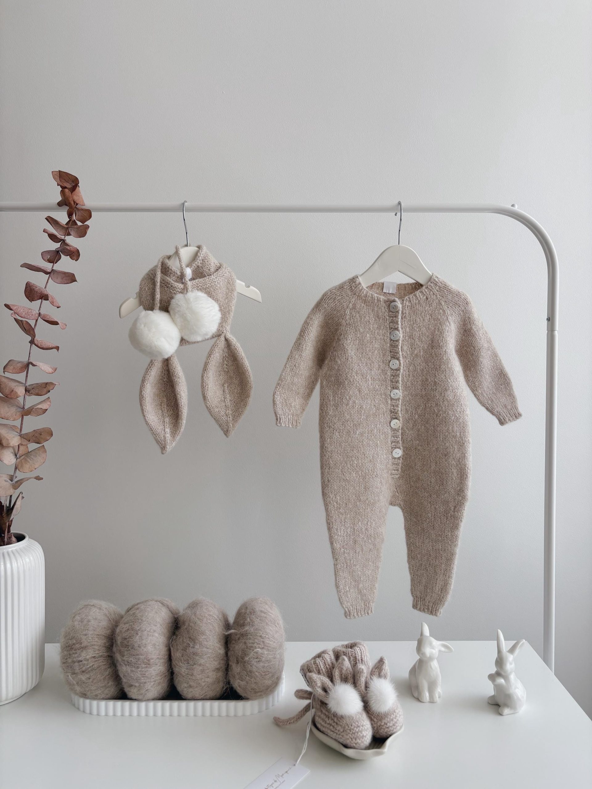 il_fullxfull.7169686659_49m6 Alpaca Knit Bunny Romper Set – Easter Bonnet and Booties - Image 1