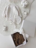 Hand-Knitted Merino Wool Baby Romper and Bonnet Set - Image 9