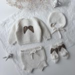 Merino Baby Angel Outfit – Knit Romper, Bonnet & Booties (Set of 4)