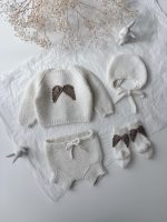 Merino Baby Angel Outfit – Knit Romper, Bonnet & Booties (Set of 4)