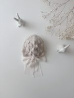 Hand-Knitted Baby Alpaca Bonnet - Light Brown Popcorn Knit, Photo Prop