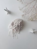 Hand-Knitted Baby Alpaca Bonnet - Light Brown Popcorn Knit, Photo Prop - Image 3