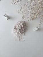 Hand-Knitted Baby Alpaca Bonnet - Light Brown Popcorn Knit, Photo Prop - Image 4