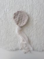Hand-Knitted Baby Alpaca Bonnet - Light Brown Popcorn Knit, Photo Prop - Image 7