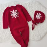Knit Merino Baby Romper and Bonnet Set – Red Snowflake Outfit