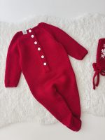Knit Merino Baby Romper and Bonnet Set – Red Snowflake Outfit - Image 3