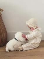 Hand Knitted Baby Girl Bonnet – Cream Merino Wool, Newborn Prop - Image 3