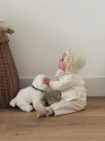 Hand Knitted Baby Girl Bonnet – Cream Merino Wool, Newborn Prop - Image 6