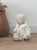 Hand Knitted Baby Girl Bonnet – Cream Merino Wool, Newborn Prop - Image 7