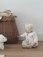 Hand Knitted Baby Girl Bonnet – Cream Merino Wool, Newborn Prop - Image 8