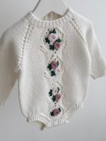 Merino Baby Romper Set, Embroidered Flowers, Bonnet and Socks - Image 6