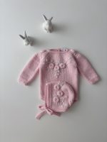 Embroidered Merino Baby Romper and Bonnet Set – Newborn Photo Prop - Image 4