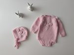 Embroidered Merino Baby Romper and Bonnet Set – Newborn Photo Prop - Image 6