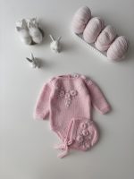 Embroidered Merino Baby Romper and Bonnet Set – Newborn Photo Prop - Image 9