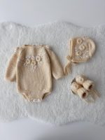 Embroidered Merino Baby Romper Set – Bonnet and Booties, Newborn Photo Prop - Image 2