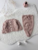 Baby cardigan - Set of 2 - Sitter baby - Sitter cardigan - Popcorn cardigan - Baby panties - Popcorn cardigan and panties - Dusty pink