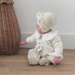 Hand Knitted Baby Girl Bonnet – Cream Merino Wool, Newborn Prop