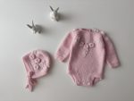 Embroidered Merino Baby Romper and Bonnet Set – Newborn Photo Prop - Image 2