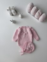Embroidered Merino Baby Romper and Bonnet Set – Newborn Photo Prop
