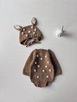 Merino Wool Deer Romper and Bonnet Set – Newborn Outfit, 0-3 Months - Image 6