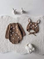 Merino Wool Deer Romper and Bonnet Set – Newborn Outfit, 0-3 Months - Image 8