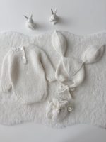 Cream alpaca romper bunny bonnet and bunny booties - Set of 3 - Photography props - Image 3
