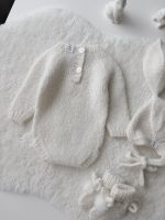 Cream alpaca romper bunny bonnet and bunny booties - Set of 3 - Photography props - Image 5