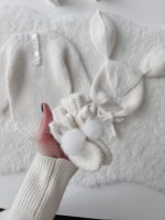 Cream alpaca romper bunny bonnet and bunny booties - Set of 3 - Photography props - Image 8