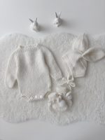 Cream alpaca romper bunny bonnet and bunny booties - Set of 3 - Photography props - Image 7