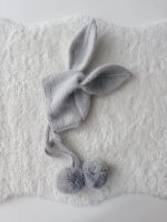 Angora Baby Bunny Bonnet - Rabbit Fur Pom Poms, 0-3 Months - Image 4