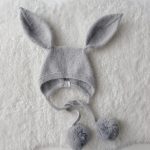 Angora Baby Bunny Bonnet - Rabbit Fur Pom Poms, 0-3 Months