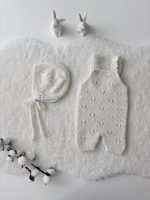 Baby Alpaca Romper and Bonnet Set – Cream Knit Photography Prop