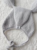 Angora Baby Bunny Bonnet - Rabbit Fur Pom Poms, 0-3 Months - Image 6