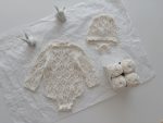 Cotton Knit Baby Romper Set – Cream Bonnet - Image 3