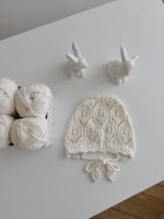 Cotton Knit Baby Romper Set – Cream Bonnet - Image 4