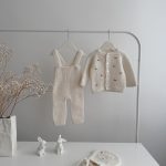 Knit Alpaca Baby Cardigan Romper & Bonnet Set – Cream outfit with bee embroidery