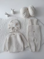 Knit Alpaca Baby Cardigan Romper & Bonnet Set – Cream outfit with bee embroidery - Image 10